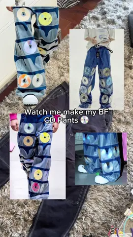 WATCH ME MAKE MY BF CD PANTS ✨👀💿 they came out so slay  Escape tix in my b!0 <3 let’s party!!!  #ravefashion #cdpants #ravepants #raveoutfit #ravefit @Twinarchy 