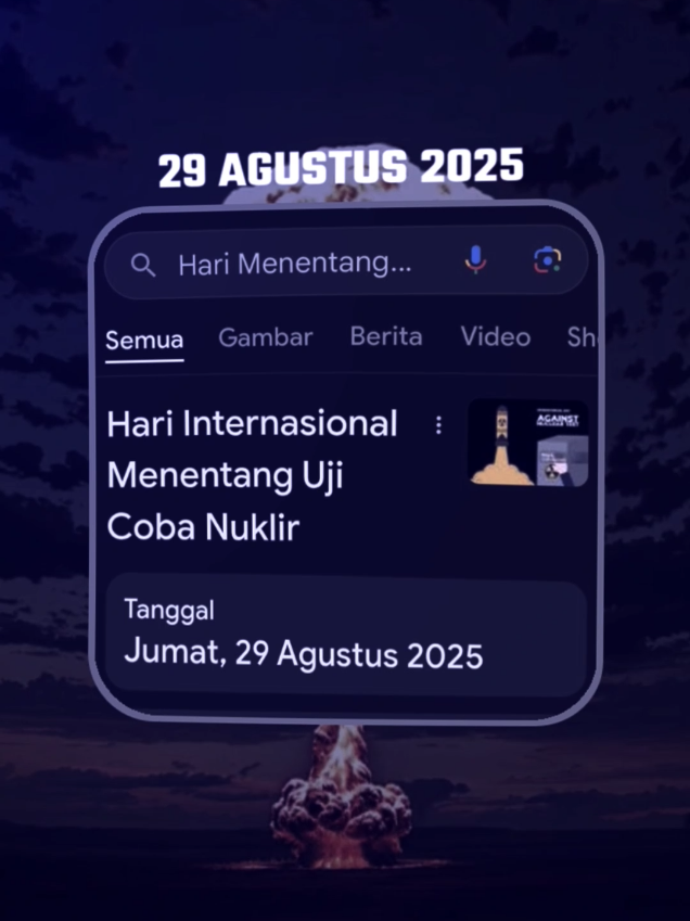 Hari Internasional Menentang Uji Coba Nuklir pertama kali dicetuskan oleh presiden pertama Kazakhstan, Nursultan Nazarbayev sejak tahun kemerdekaan Kazakhstan pada 1991. Selama menjadi presiden, Nazarbayev membuat beberapa kebijakan terkait dengan kondisi negaranya. Kebijakan pertama yang dibuat Nazarbayev selama menjabat sebagai presiden adalah dengan menutup situs uji coba nuklir #tanggql29agustus2025 #percobaannuklir1991 #fypphariini #trendingtiktok #International 
