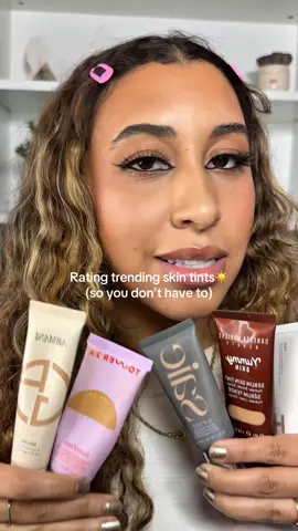 Rating summer skin tints (so you don’t have to)#skintint#summermakeup#ratingmakeup#makeupreview#yummyskin  . @Tower 28 Beauty @Armani beauty @Saie @Hourglass Cosmetics @DanessaMyricksBeauty 