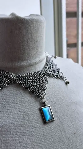 Check out the chainmail Jester necklace. That blue is blue haha. Love this look! #chainmail #jester #clown #renaissance #renfaire 