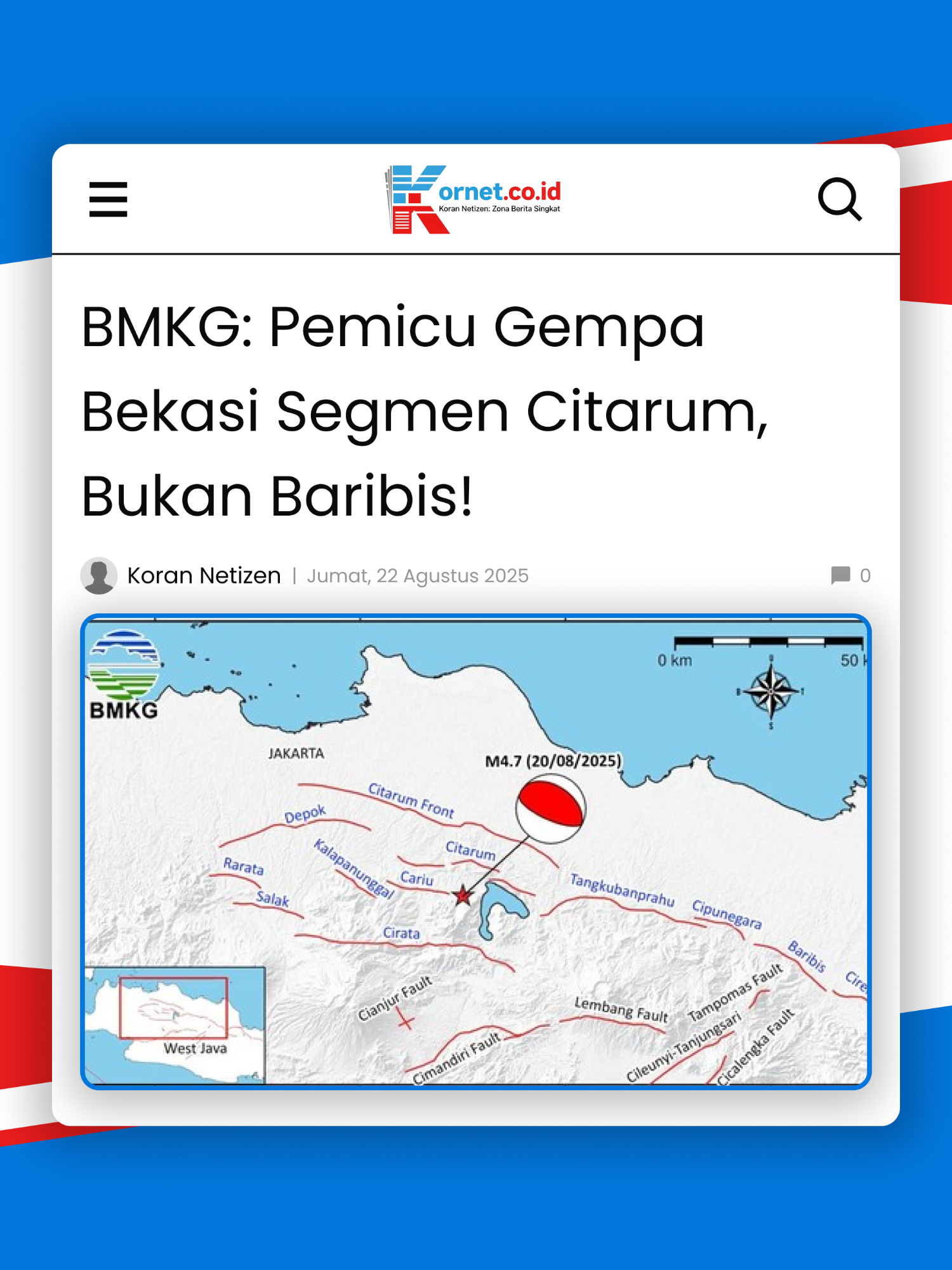 BMKG : gempa Bekasi M 4,7 bukan dari Sesar Baribis, tapi dari Segmen Citarum—jalur rawan gempa di Jawa Barat.  Segmen ini bisa memicu gempa besar kapan saja! Berita Selengkapnya : https://kornet.co.id/pemicu-gempa-bekasi-segmen-citarum-bukan-baribis.html #GempaBekasi #BMKG #WaspadaBencana #InfoGempa #MitigasiBencana #BeritaTerkini #gempa #bencana #fyp