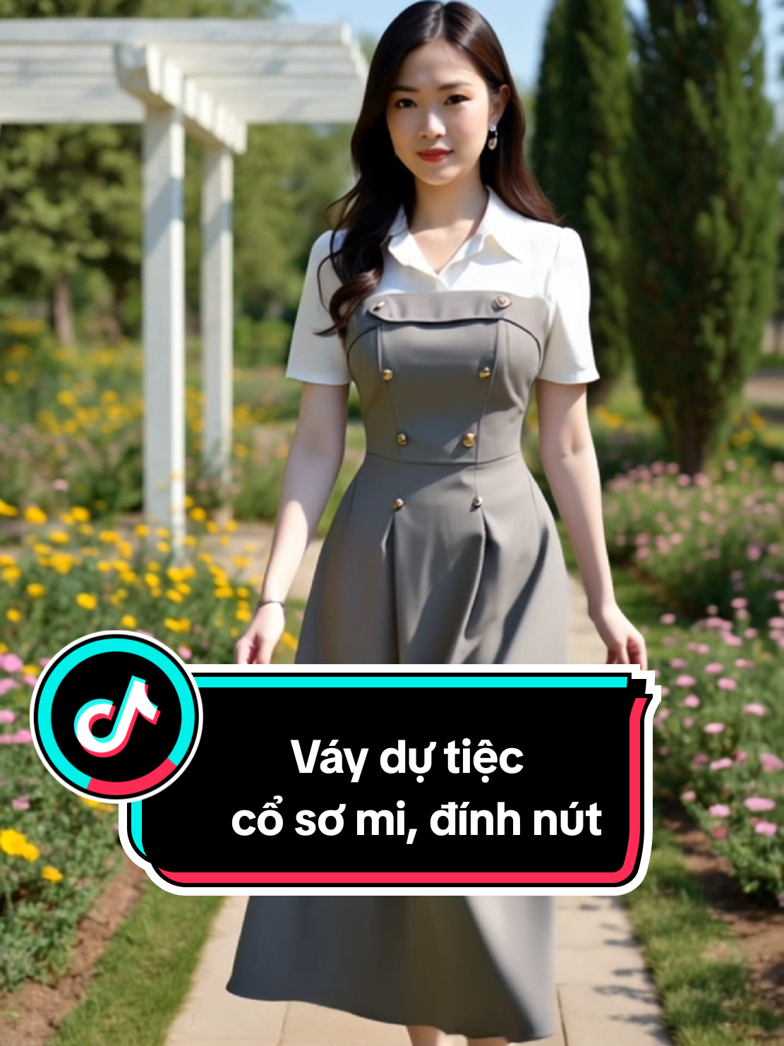 Váy dự tiệc, cổ sơ mi, đính nút. #linhlinhshop17 #dam #vay #vaydutiec #damdutiec 