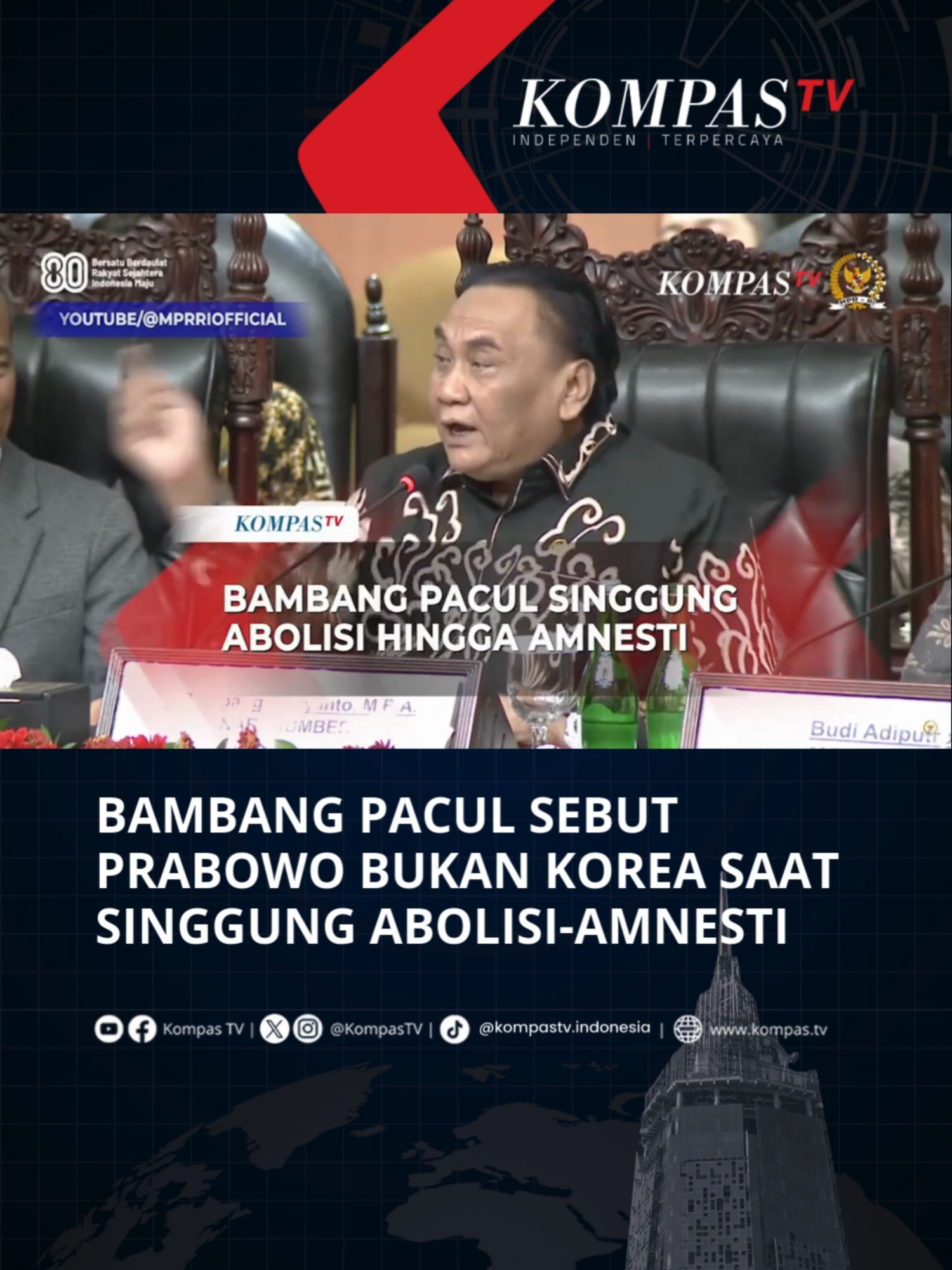 Wakil Ketua MPR RI, Bambang Wuryanto (Bambang Pacul) menjadi pembicara dalam Seminar Konstitusi yang digelar MPR RI pada Kamis (21/8/2025). Saat menyinggung soal abolisi dan amnesti, Moderator acara sempat melontarkan pertanyaan ke Bambang Pacul apakah Presiden RI, Prabowo Subianto merupakan seorang Korea. 