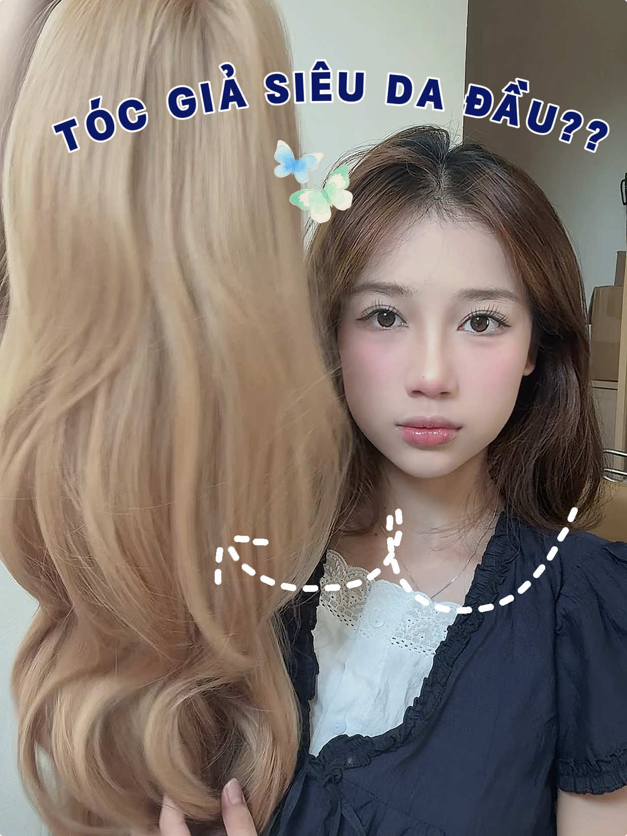 bỏ 1 ngón tay xuống nếu bạn cắt tóc ngắn để đội tóc giả🫩 #minhhuyendayroi #Capelli #wig #tocgia  @CAPELLI 