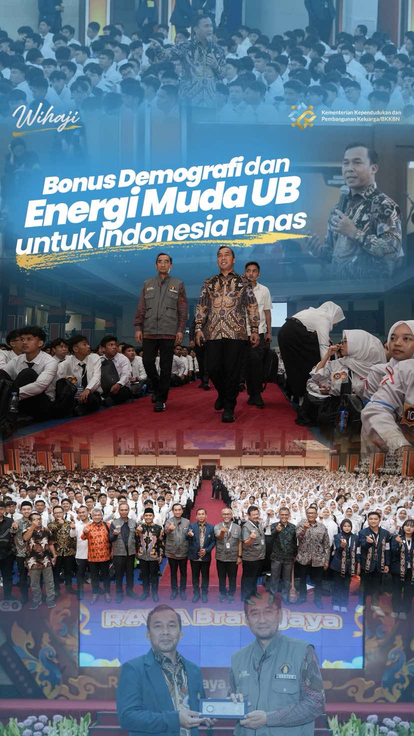 Gedung Samantha Krida Universitas Brawijaya @Universitas Brawijaya sore itu dipenuhi wajah-wajah antusias. sedikitnya tiga ribu mahasiswa baru duduk menyimak, membawa semangat yang begitu terasa bahkan dari jarak jauh. Di hadapan mereka, saya berbicara tentang sebuah momentum yang akan menentukan arah bangsa: bonus demografi. Periode ini adalah kesempatan emas yang tidak datang dua kali, ketika usia produktif mendominasi jumlah penduduk. Saya sampaikan bahwa pembangunan keluarga dan kependudukan harus dilihat sebagai perjalanan seumur hidup. Dari balita yang butuh gizi dan pola asuh, pelajar SD hingga SMP yang memerlukan dukungan gizi dan pendidikan, remaja SMA sampai mahasiswa yang perlu dibekali keterampilan, hingga usia produktif yang harus terus diasah kemampuannya. Kepada para mahasiswa, saya berpesan: asah skill, manfaatkan peluang, tunjukkan produktivitas. Magang, berkarya, dan berinovasi karena setiap langkah kalian adalah bagian dari perjalanan menuju Indonesia Emas 2045. Hari itu, saya melihat keyakinan di mata mereka. Keyakinan bahwa masa depan negeri ini berada di tangan yang siap bekerja untuk bangsa. #Kemendukbangga #BKKBN #Wihaji #BonusDemografi #PKKMBUB