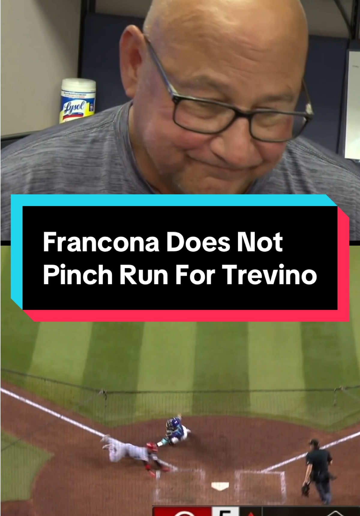 Terry Francona said that he was fighting himself on if he should pinch run for Jose Trevino in the 10th inning. Francona said that he did not think it would be fair to have Will Banfield make his MLB debut in that spot. #cincinnatireds #reds #MLB #baseball #ellydelacruz 