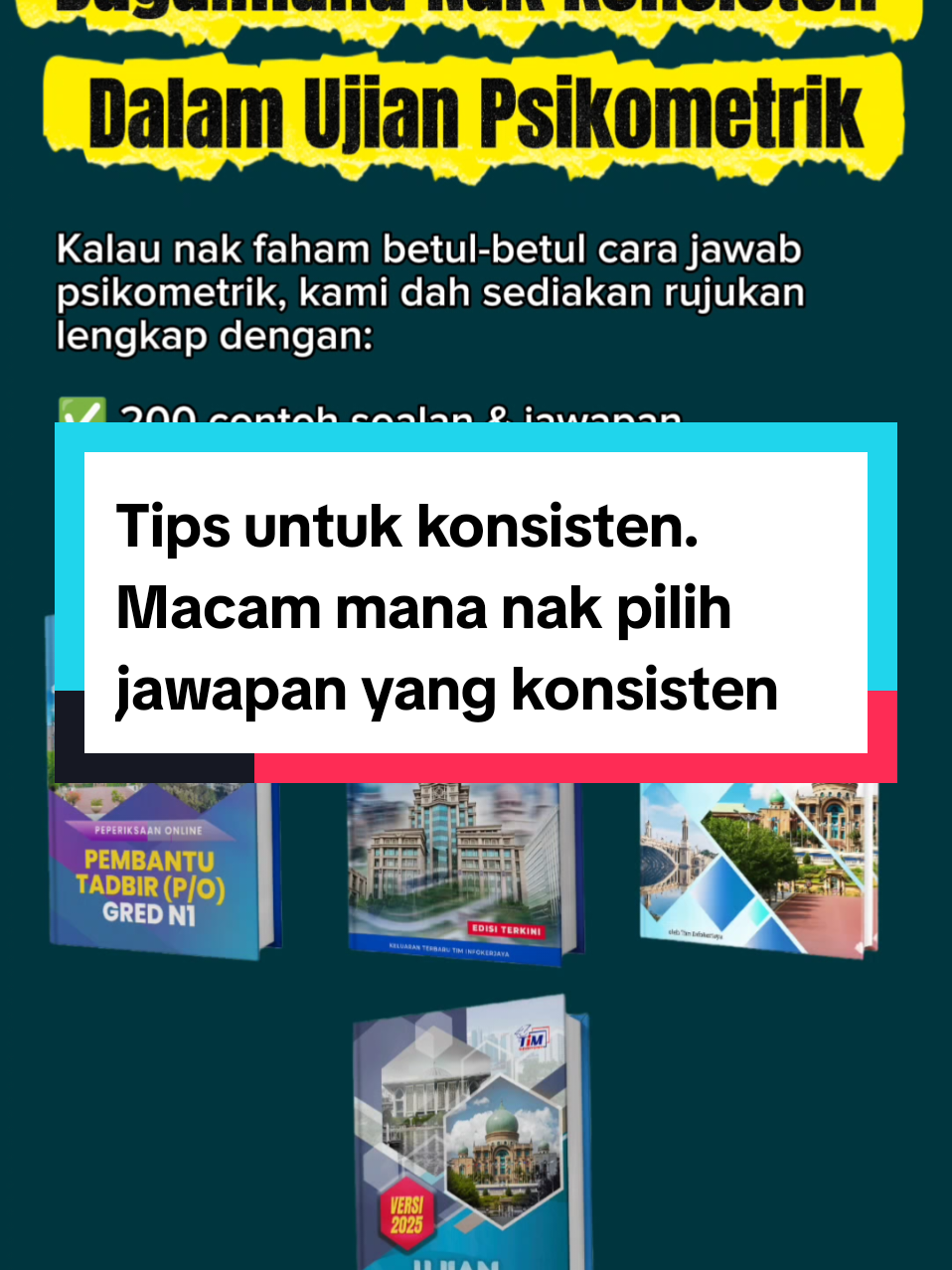 Hai semua calon-calon Ujian Psikometrik. CikSu ada sedikit tips nak kongsikan berkenaan konsistensi. Boleh like, dan save video ini untuk rujukan akan datang. Yang nak jawab latih tubi 200 contoh soalan boleh klik link di bio atau DM CikSu. #rujukanpsikometrik #ujianpsikometrik #contohsoalanujianpsikometrik 