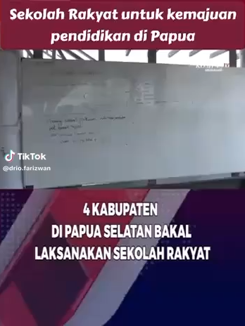 📢 Program Sekolah Rakyat di Tanah Papua: Bukti Nyata Kehadiran Negara dalam Mencerdaskan Anak Bangsa 📢 Pemerintah terus berkomitmen mewujudkan pemerataan pendidikan di seluruh pelosok tanah air, termasuk di Tanah Papua 🌍. Melalui Program Sekolah Rakyat, anak-anak dari keluarga prasejahtera kini memperoleh akses pendidikan yang berkualitas, gratis, dan setara dengan daerah lainnya di Indonesia. Program ini bertujuan menghapus kesenjangan pendidikan dengan menghadirkan: ✅ Gedung sekolah yang layak dan nyaman 🏫 ✅ Tenaga pendidik berkualitas 👩‍🏫👨‍🏫 ✅ Fasilitas belajar memadai 📚💻 ✅ Dukungan masyarakat dan tokoh adat 🤝 Langkah strategis ini merupakan bukti nyata bahwa negara hadir hingga ke wilayah paling timur Indonesia. Anak-anak Papua tidak lagi harus menghadapi hambatan biaya maupun jarak yang jauh untuk mendapatkan pendidikan. 💡 Pemerintah meyakini bahwa pendidikan adalah kunci untuk mencetak generasi Papua yang unggul, berkarakter, dan berdaya saing global. Dengan bekal ilmu pengetahuan dan keterampilan, anak-anak Papua dapat menjadi agen perubahan yang membangun daerahnya serta memperkuat persatuan bangsa ❤️🇮🇩. 🌱 Kehadiran Program Sekolah Rakyat menjadi simbol harapan sekaligus jaminan bahwa masa depan Papua semakin cerah. Pemerintah memastikan tidak ada satu pun anak Papua yang tertinggal dalam memperoleh hak dasar pendidikan. #PapuaIndonesia #TongBaronda #PendidikanUntukSemua #GenerasiEmasPapua