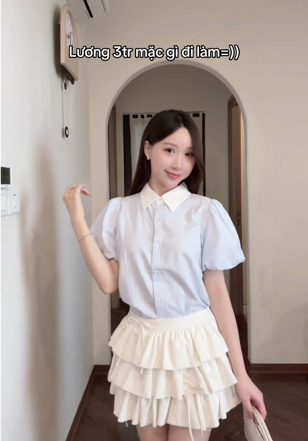 Áo sơ mi + chân váy => outfit hoàn hảo kkk🤓#aosomi #dilammacgi #review #videoviral #xuhuong 