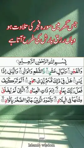 جس گھر میں سورہ فجر کی تلاوت کی جائے وہاں رزق بارش کی طرح آتا ہے۔ #islamic_video #trending #for #foru 