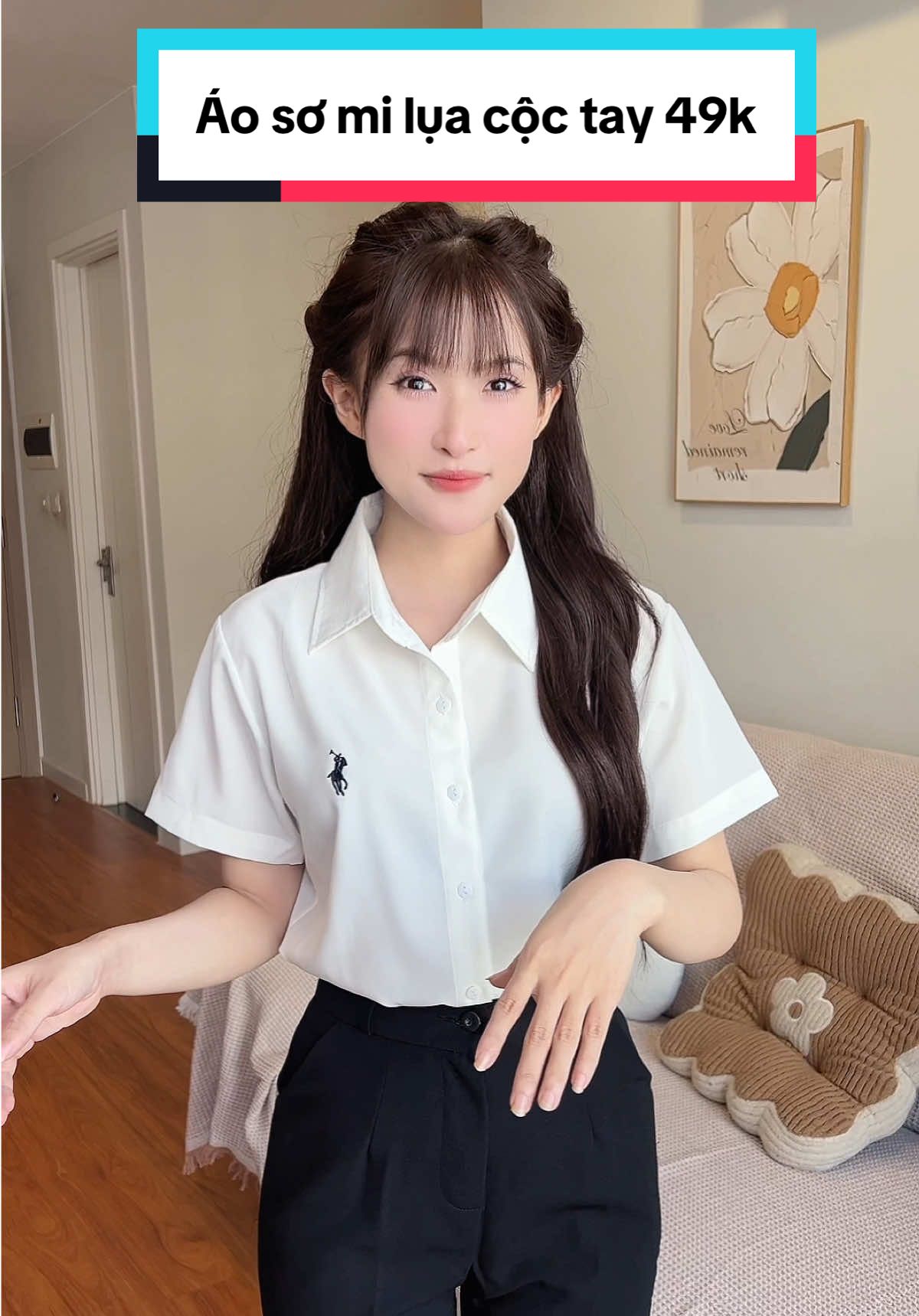 Áo sơ mi lụa cộc tay 49k #somi #somitrang #somidihoc #somihe 