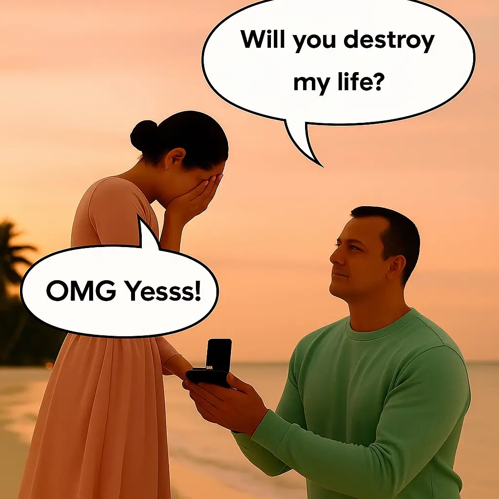Sometimes proposals come with a little too much honesty… but love makes us say YES anyway! ❤️😂 #P#ProposalGoneWrongF#FunnyLoveC#CoupleGoalsR#RelationshipHumorBeachVibes 