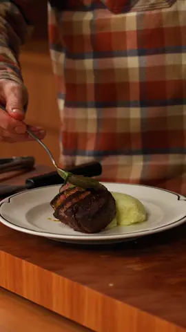 Steak de Burgo Ingredients 2 beef tenderloin fillets (220g each) salt and cracked black pepper, to season 1 tbsp tallow or peanut oil 80g butter, cold and chopped 6 cloves garlic 3 sprigs fresh thyme 60ml (¼ cup/2oz) dry white wine ½ tsp dried oregano 2 tbsp chopped fresh basil mashed potato or crispy potatoes, steamed greens or salad, to serve Method Step 1: Prep and cook the beef Pat dry your beef and season steaks well with salt.  Heat tallow in a heavy based frying pan over medium-high heat.  Place steaks carefully into your pan with the hot tallow and place a protein press on top. Turn steaks every 45 seconds, 4 times, to sear the outside of the fillets.  Remove protein press and continue to cook, flipping every 45 seconds until you reach your desired internal temperature of 5-6°C below medium rare (46°C - 52°C).  Add 20g of the butter, thyme and 3 crushed garlic cloves to the pan. Once the butter starts to foam, begin basting until your steaks reach the desired temperature.  Transfer to a tray to rest.   Step 2: Make the sauce Reduce the heat to medium and discard the garlic and thyme from the pan.  Finely chop the remaining garlic, then add to the pan with the oregano and saute, moving frequently, for 30 seconds.  Deglaze pan with wine and cook for 30 seconds to reduce by half.  Turn the heat off and add the remaining butter, mix continuously until the sauce comes together. Check for seasoning, then add the torn basil.  Step 3: Finish and serve Slice steaks to serve, then pour over a generous amount of sauce, with a side salad or steamed greens and crispy potatoes or mash #cooking #Recipe 