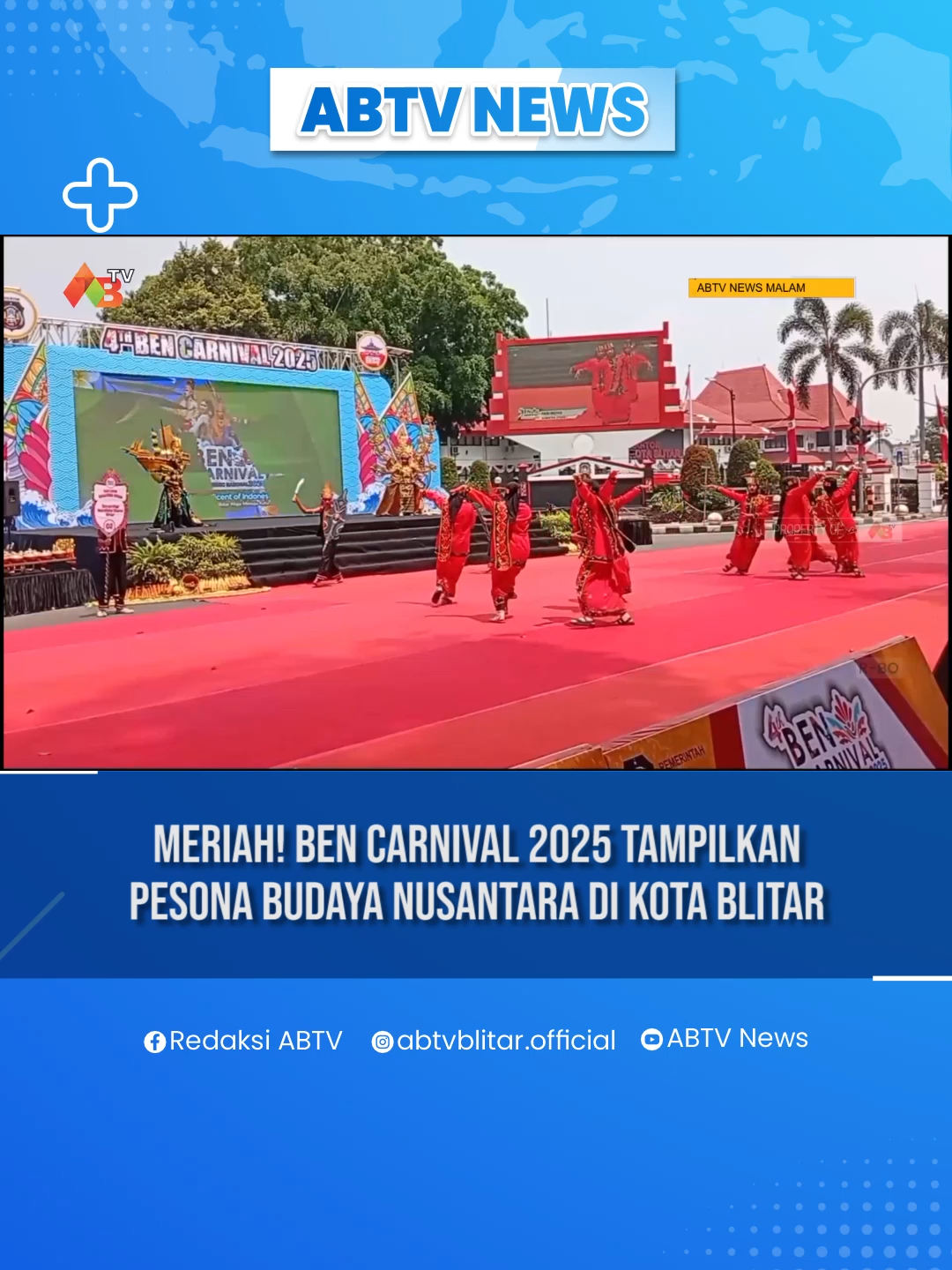 Pemerintah Kota Blitar menggelar 4th Blitar Ethnic National Carnival atau BEN Carnival 2025. Ajang ini menjadi persembahan istimewa dari Kota Blitar untuk merayakan HUT ke-80 Republik Indonesia. Sebanyak 43 peserta dari perangkat daerah kota blitar, perwakilan sekolah serta peserta dari luar daerah memeriahkan BEN Carnival tahun ini. #fyp #fypage #fyppppppppppppppppppppppp #beritatiktok #tiktoknews #blitar24jam #infoblitar #kabarblitar #blitarterkini #bencarnival #pemkotblitar #bumibungkarno #kebudayaan #pariwisata