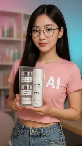 Wajah cerah glowing dan bebas flek hitam dengan paket wajah booster ini, cobain sekarang 👍 . #paketboosterglowing #paketwajahbooster #pemutihwajah #paketwajahglowing #skincarewajah  Prompt:  Buat foto produk ini ada diatas alas putar dimeja estetik di dalam kamar. Ruangan tampak estetik dengan lampu rgb dan tanaman artificial. Rasio 9:16 ultra hd realistis. 