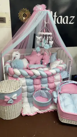 Baby nursery set including laundry basket toiletry basket and bouncer for order contact us on 03254486000 or visit our website www.gultaaz.com #viral #trending #foryou #baby #cute 