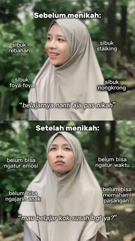 Banyak orang mikir: “nanti aja belajarnya pas nikah.” Padahal setelah nikah justru bilang: “kok belajar susah banget ya?” 💡 Ingat… Belajar mengendalikan emosi, manajemen waktu, atau memahami orang lain itu bekalnya dimulai sekarang. Karena menikah bukan akhir perjalanan, tapi awal tanggung jawab.  Kita belajaar bareng yuk terutama mengenal emosi dan perasaan, klik link di bio ya