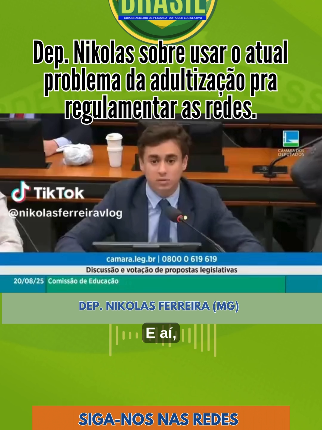 Dep. @nikolasferreiradm sobre usar o atual problema da adultização pra regulamentar as redes. #parlamentarbr #parlamentar #politica #poliitcalnews #politicatiktok