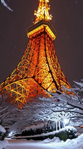 ✨ Tokyo Tower covered in snow — a magical winter night in Japan ❄️🇯🇵 So real, yet so dreamlike. #TokyoTower #Tokyo #Japan #WinterInJapan #Snowfall  #Magical #Dreamlike #Cinematic #VisitJapan #JapanTravel