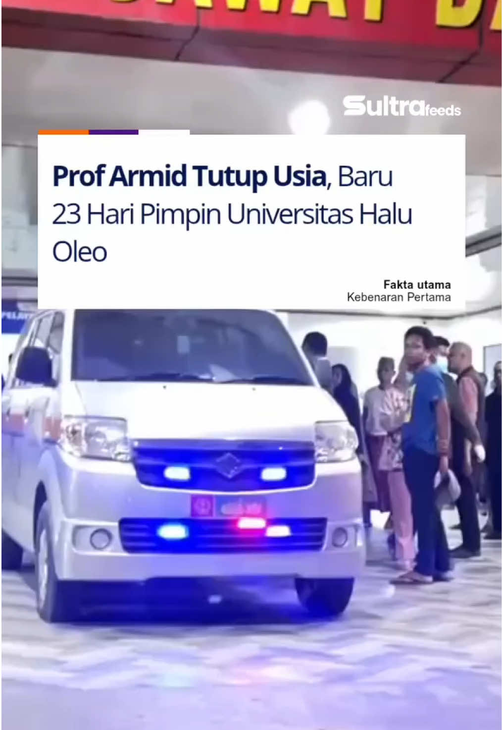 KENDARI – Kabar duka menyelimuti dunia akademisi Sulawesi Tenggara. Rektor Universitas Halu Oleo (UHO) Kendari, Prof Armid, tutup usia pada Sabtu (23/8/2025) malam. Kepergian almarhum mengejutkan banyak pihak, sebab Prof Armid baru 23 hari menjabat sebagai Rektor UHO. Harapan besar yang dititipkan kepadanya untuk membawa kemajuan kampus hijau kini harus terhenti lebih cepat dari yang diduga. Prof Armid dilantik pada Jumat, 1 Agustus 2025 di Graha Diktisaintek, Gedung Kementerian Pendidikan Tinggi, Sains, dan Teknologi. Namun, kurang dari sebulan setelah menerima amanah tersebut, beliau dipanggil Sang Khalik. Jenazah almarhum telah dipulangkan ke rumah duka di Jalan Punggolaka, Kecamatan Puuwatu, Kota Kendari. Pantauan di lokasi, rumah duka dipadati pelayat dari berbagai kalangan yang datang untuk memberikan doa dan penghormatan terakhir. Kabar wafatnya Rektor UHO dibenarkan salah seorang petugas RS Korem. “Iya, Rektor UHO,” ujarnya.  #sultrafeeds