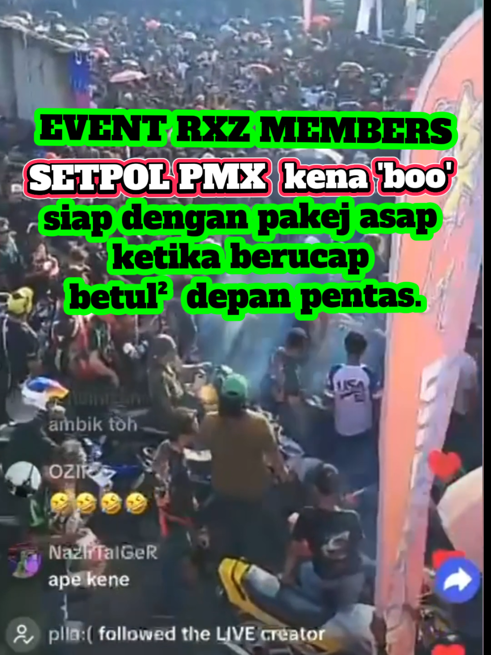 SETPOL PMX  kena 'boo' ketika berucap. bukan itu je, siap sekali dengan pakej asap betul-betul depan pentas Awal tak awal kene booo dah...!Malu muka saya! 😂 Penunggang menolak politik, penunggang menolak eksploitasi, penunggang menolak politik sampah madanon  #politaik  #rxzmember   #rxz_members_official   #NasirSeligiChannel 