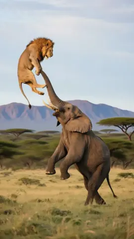The elephant got angry and frantically swung the lion around #Elephant #Lion