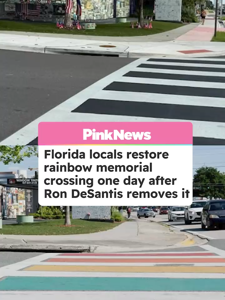 Protestors in Orlando, Florida, have reinstated the rainbow crosswalk memorial outside the abandoned Pulse nightclub — just one day after it was removed under a Trump directive backed by governor Ron DeSantis. Over a hundred activists took to the crosswalk early on Friday 22 August to colour the rainbow back in using chalk.The crosswalk honours the 49 victims of the 2016 Pulse sh00ting, the deadliest attack on LGBTQ+ people in U.S. history. Underneath footage of the DIY-restoration shared on social media, one commenter called Robin said: “Love that they recolored it in the daylight when it was paved over in the dark of night... light wins over darkness.” #lgbtqia #Pride #florida #orlando #transrights #usnews