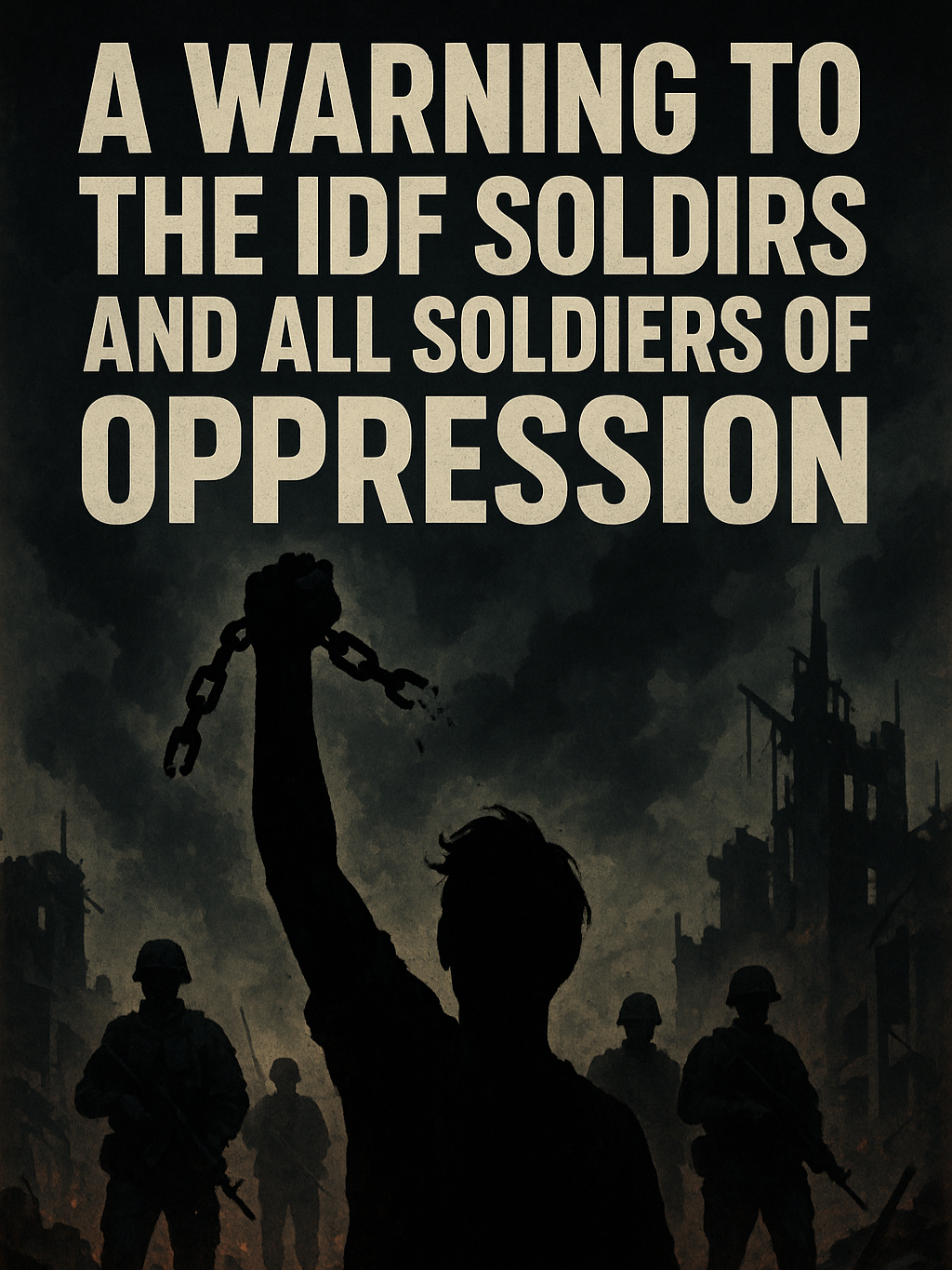 A Warning to the IDF Soldiers and All Soldiers of Oppression ⚠️ The world is watching. 🌍 The cries of the innocent cannot be silenced. No flag, no money, no excuse will ever wash away the blood of the oppressed. History will not call you heroes—it will call you cowards. Humanity will not remember your medals—it will remember the graves you dug. This is not just a speech. It is a truth that echoes across the earth. It is the voice of the voiceless, the cry of Gaza, the cry of every innocent soul crushed under tyranny. ✊🏽 Listen. Share. Let it spread. Because silence is complicity, and the world will never forget. 🚨 #WarningToOppressors #JusticeForPalestine #EndOppression #VoicesForGaza #HumanityFirst #GlobalTruth #StopTheGenocide #WorldIsWatching #ChildrenOfGaza #TruthToPower #StandForHumanity #NeverForget #ViralTruth #HistoryWillJudge #FreedomForAll #PowerToThePeople