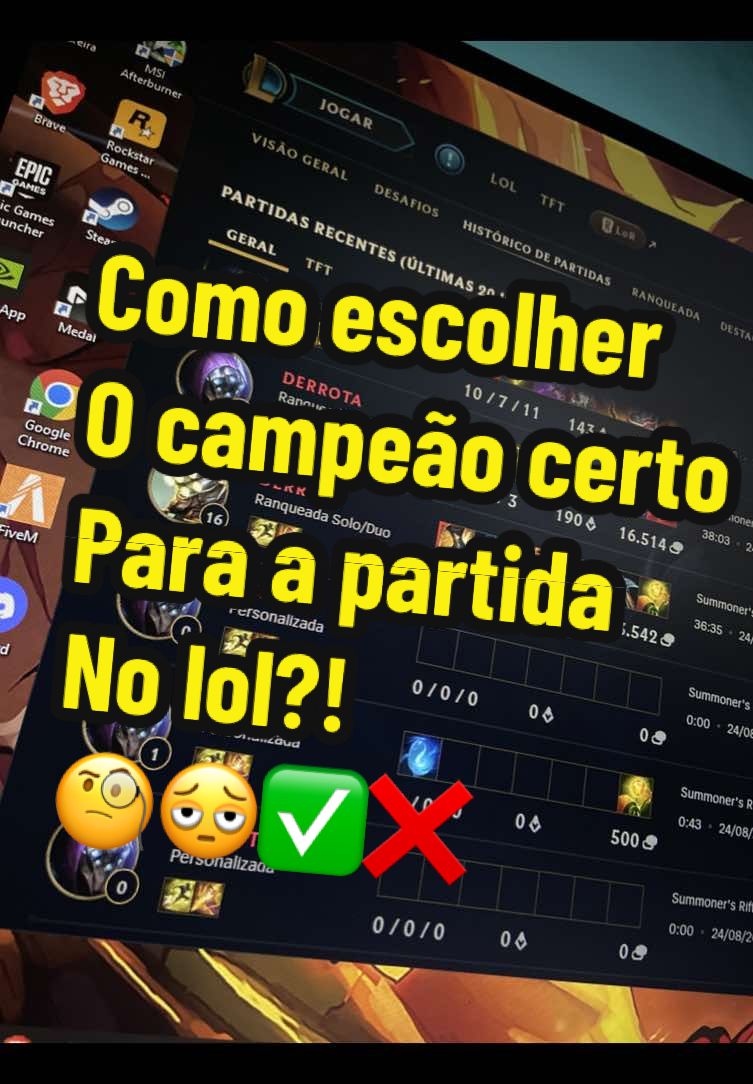 Estou atualmente pensando assim na hora de escolher campeão, da uma dica aí para eu melhorar minha escolha 👇🔥 #lolplays #lolzinho #lolbr #leagueoflegendsbrasil #lolhighlights 
