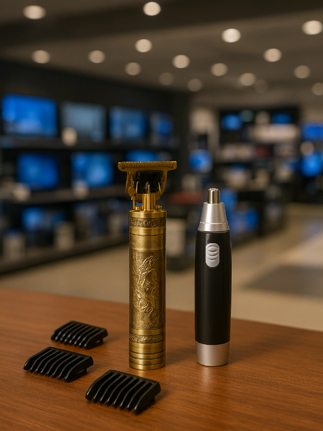 Cuide do seu visual com o Kit Cuidados Masculinos! Ele inclui uma máquina de corte profissional com design premium em metal e gravação de dragão, além de um aparador de pelos portátil para nariz e orelhas. Ideal para quem busca praticidade, precisão e estilo no dia a dia. ✅ Máquina de corte potente ✅ Design sofisticado com dragão gravado ✅ Aparador de pelos compacto e fácil de usar ✅ Inclui pentes de ajuste para diferentes cortes Perfeito para manter a barba, cabelo e detalhes sempre alinhados sem sair de casa! #cuidadosmasculinos #barbearia #barba #estilomasculino #aparadordepelos 