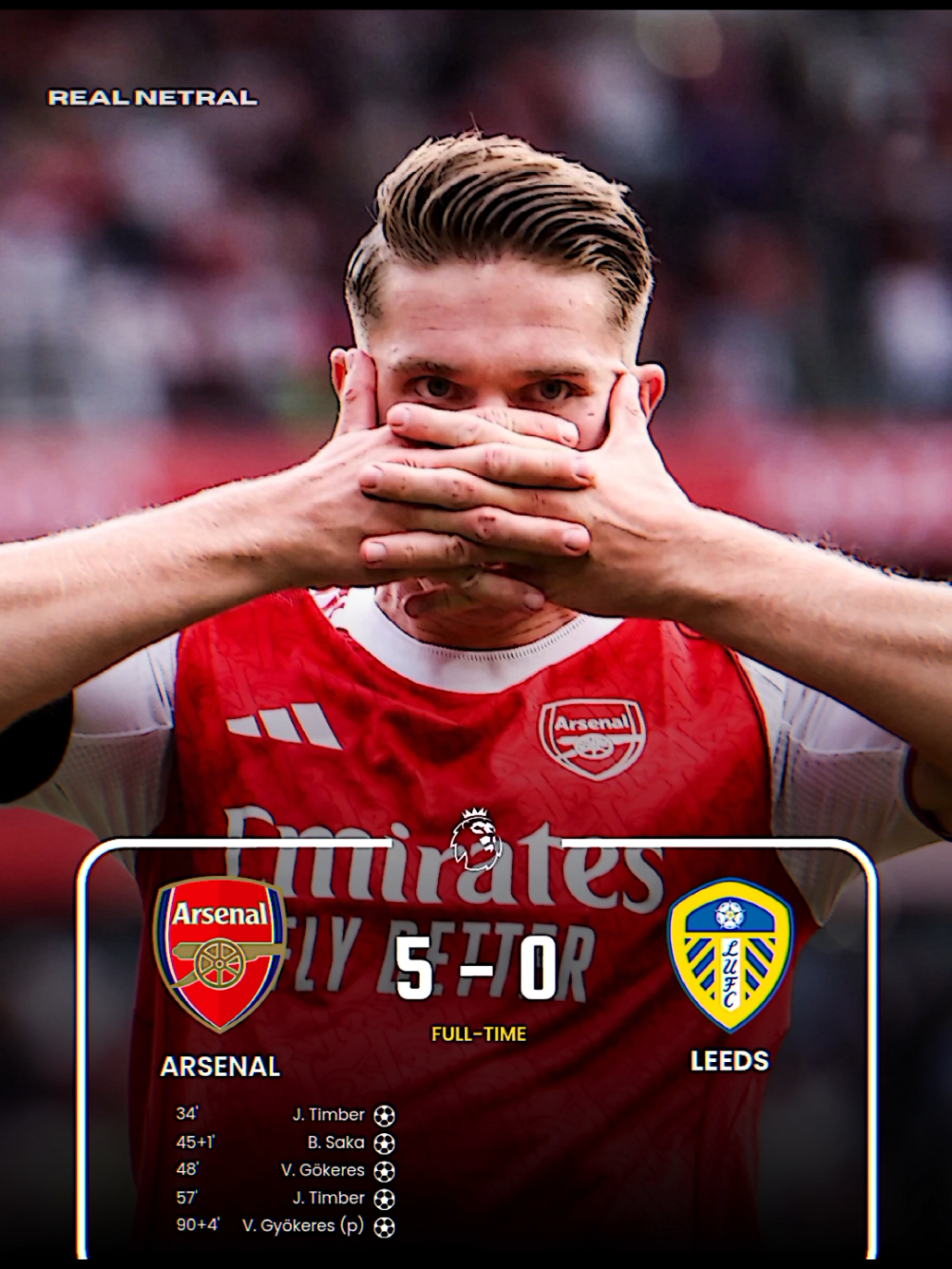 Arsenal pesta gol 5-0 atas Leeds United🔥 el masker Gyökeres akhirnya cetak gol perdana di Premier League dengan mencetak brace😷🔥 Arsenal ni benar2 king of Corner Jurrien Timber juga cetak brace lewat hasil dari corner, di gol lain Saka cetak 1 gol #PremierLeague #arsenal #leedsunited #fypツ #fyp 