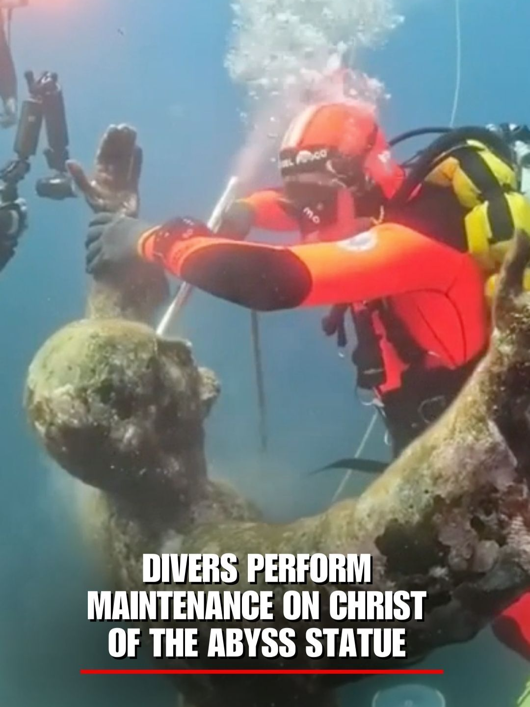 Divers in Italy bring Christ of the Abyss, a bronze statue submerged in the Mediterranean Sea, to its former glory during its annual cleaning.