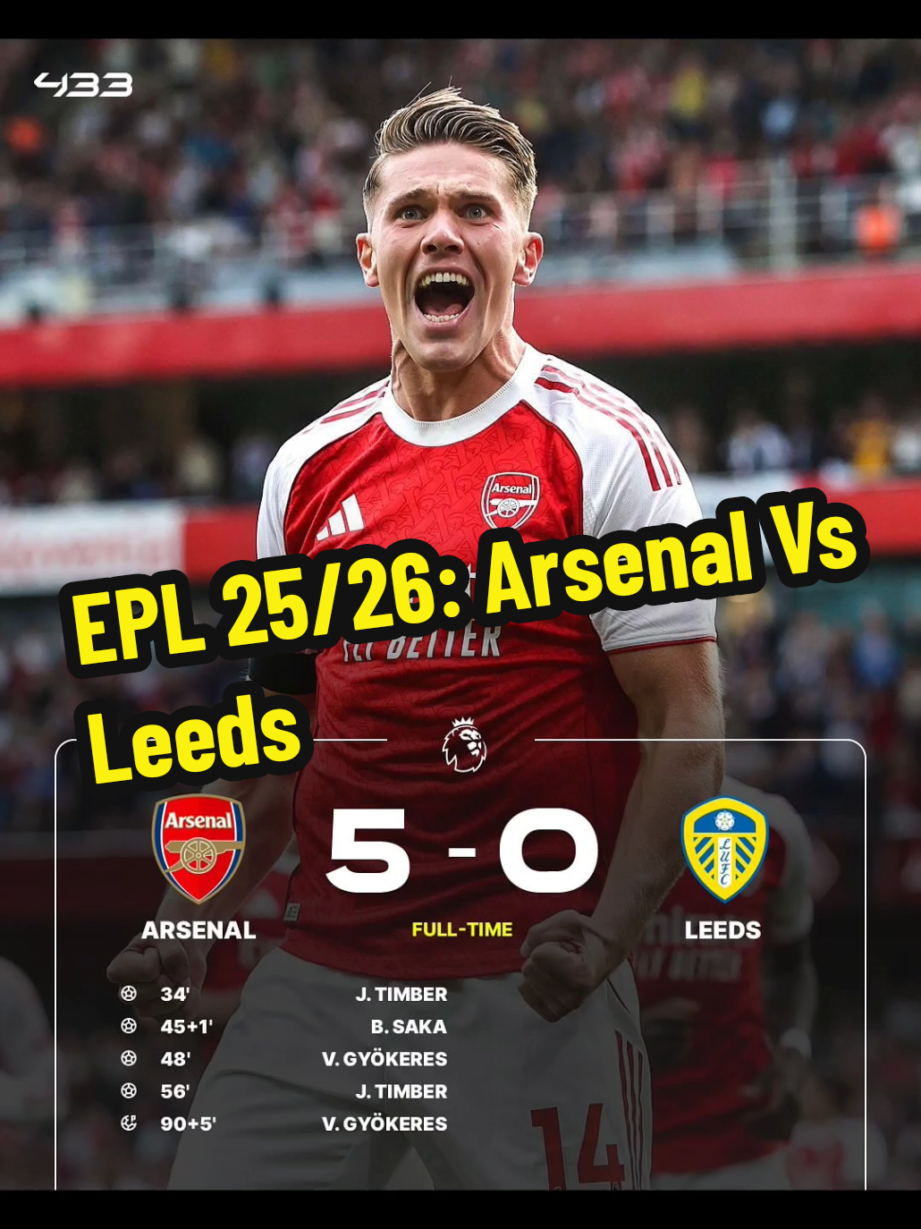 Arsenal Vs Leeds  Arsenal defeated Leeds 5-0 post match highlights  #sportsontiktok #mcmkarr 