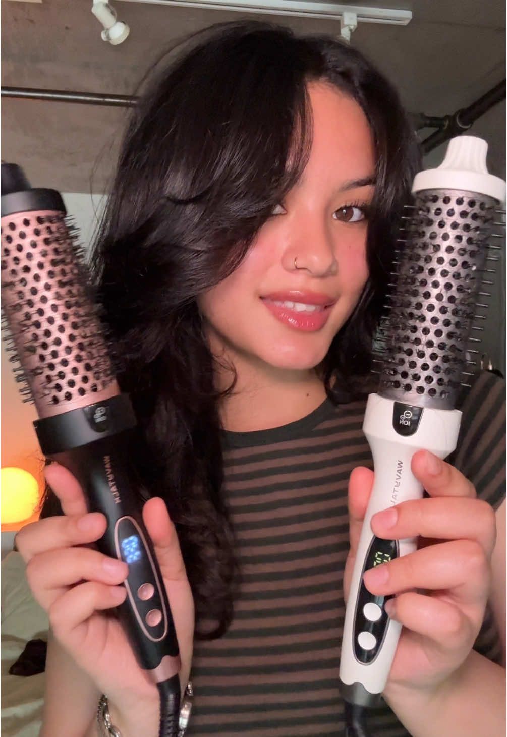 Replying to @eneri_evans grab one while it’s on sale!!  which do you prefer? 🙈 @wavytalkofficial  #athomeblowout #layeredhairstyle #affordablehottool #thermalbrush #beginnerhairstyles #wavytalk #fallhair #washday #hairroutine #curlyhair #butterflycut