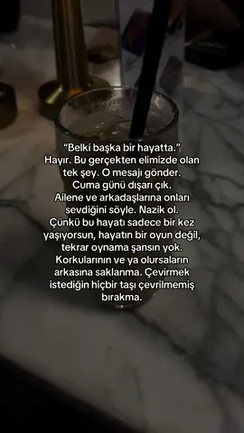 Hayatın tekrar düğmesi yok. Ne ertelenen bir yarın, ne de kaybedilen bir fırsat geri dönüyor. Çoğu zaman belki sonra diyerek kendimizi oyalıyoruz, ama aslında bize tanınan tek zaman şimdi. O yüzden söylemek istediğin sözü erteleme, sevdiklerine sevgini göstermekten çekinme. Bir gün onları kaybettiğinde ya da yollarınız ayrıldığında, söyleyemediklerin içinde ukde olmasın. Dışarı çık, yaşa, dene, hata yap ama denemekten vazgeçme. Korkular ve ya olmazsalar seni tutmasın. Çünkü pişmanlık genellikle yaptıklarımızdan değil, yapmadıklarımızdan doğar. Hayatı dolu dolu yaşamak, ardında keşke bırakmamak demektir.