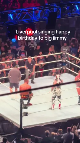Liverpool singing happy birthday to big jimmy  #WWE #wweliverpool #roadtotheclash 