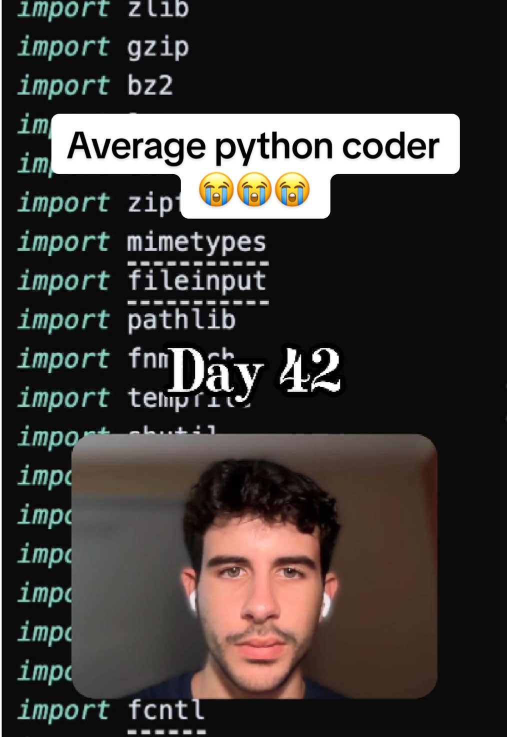 Average Python Coder 😭 #python #pythonprogramming #techmemes #funnymeme #softwaredevelopment 