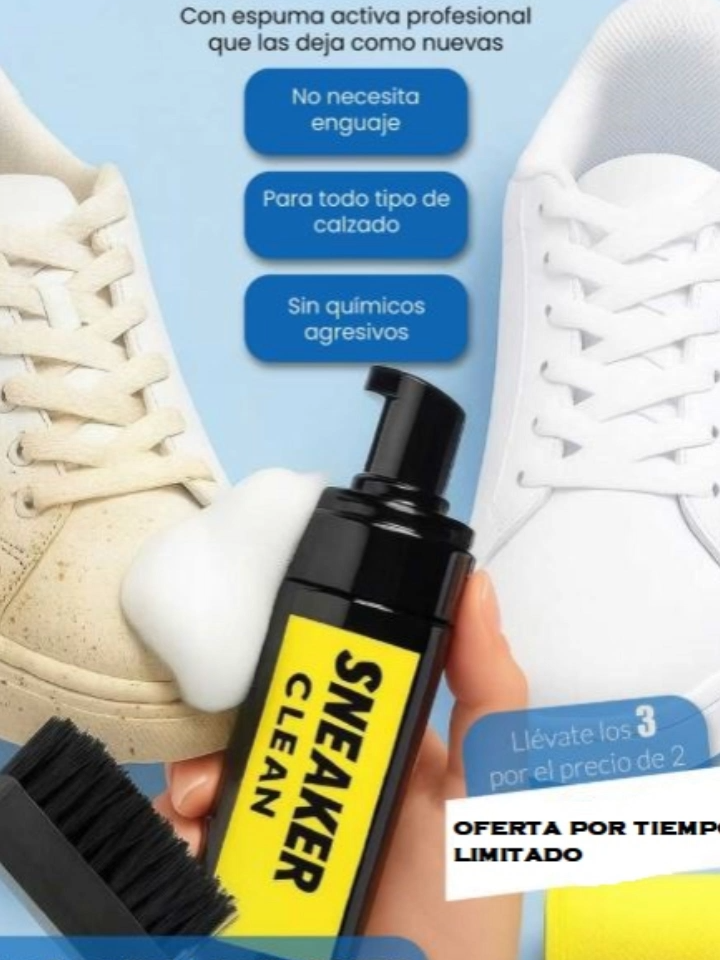 🔥 Si inviertes en sneakers de marca, también debes cuidarlos como se merecen.  Con Sneaker Clean tendrás el mejor aliado para proteger tus tenis premium.  Su espuma activa limpia sin dañar y mantiene el material como nuevo.  Ideal para coleccionistas o sneakerheads que saben el valor de cada par.  🚨 Oferta exclusiva: 3 kits al precio de 2. ¡No dejes que tus sneakers pierdan su valor por no cuidarlos! #SneakerClean #Sneakerheads #ZapatosPremium #limpiezaprofunda #OfertaExclusiva #pagaalrecibir #enviogratis