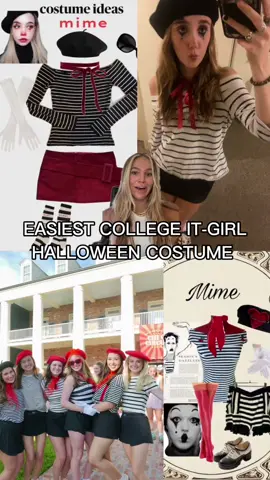 One of my fav costumes for college girls! I don’t know how more people haven’t done this costume !!!🎃 #mime #mimehalloweencostume #halloweencostume #halloweencostumeinspo #outfitinspo #halloween #funnyhalloweencostume #coolgirlhalloweencostume #sexyhalloweencostume #collegehalloweencostume #college #girls #fashion #fallfashion #beauty