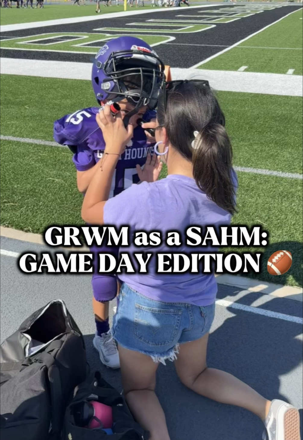 first game day was officially a success & seeing him fully suited up for the first time did something special to my heart. i am loving this season of motherhood. 💜  God has blessed us so much with this beautiful life.  #grwm #gameday #sahm 