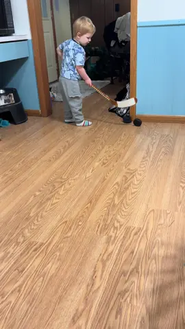 He’s never been in hockey because no program would take a 2 year old. He’s 3 now and making his own drills up as he does. #hockey #toddlersbelike 