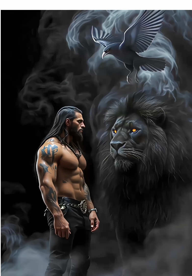 Human and Black Lione and Raven Fusion #ai #aiart #hybrid #fusion #livewallpaper 
