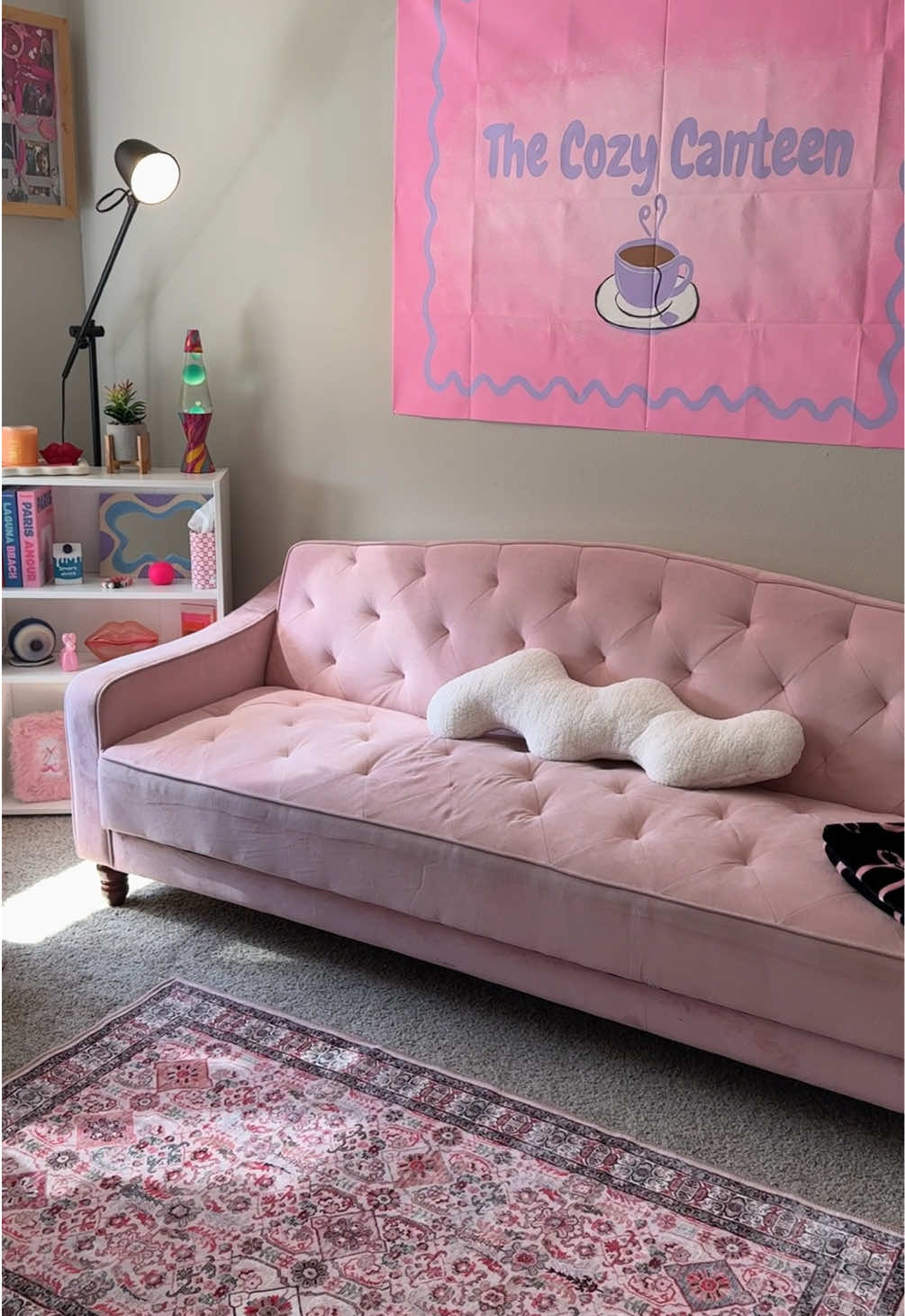 The Cozy Canteen podcast coming soon🎤🩷 still adding more decor/small details but this is the bulk of it💅🏻#podcastshow #cozyvibes #newpodcast #roommakeover 