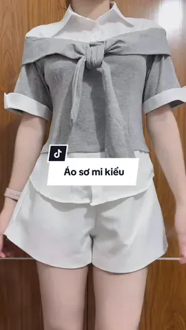 Áo sơ mi kiểu phối khăn #xuhuong #aokieu #aokemkhan #thoitrang 