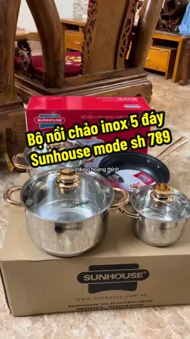 Bộ nồi chảo inox 5 đáy Sunhouse #giadung #bonoi #bonoiinox #bonoiinoxcaocap #bonoiinox5day 