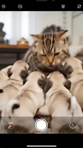Wait for it… Pug puppies with tabby cat, why didn’t you watch till the end #fyp #explore #tiktok #ai #trending 