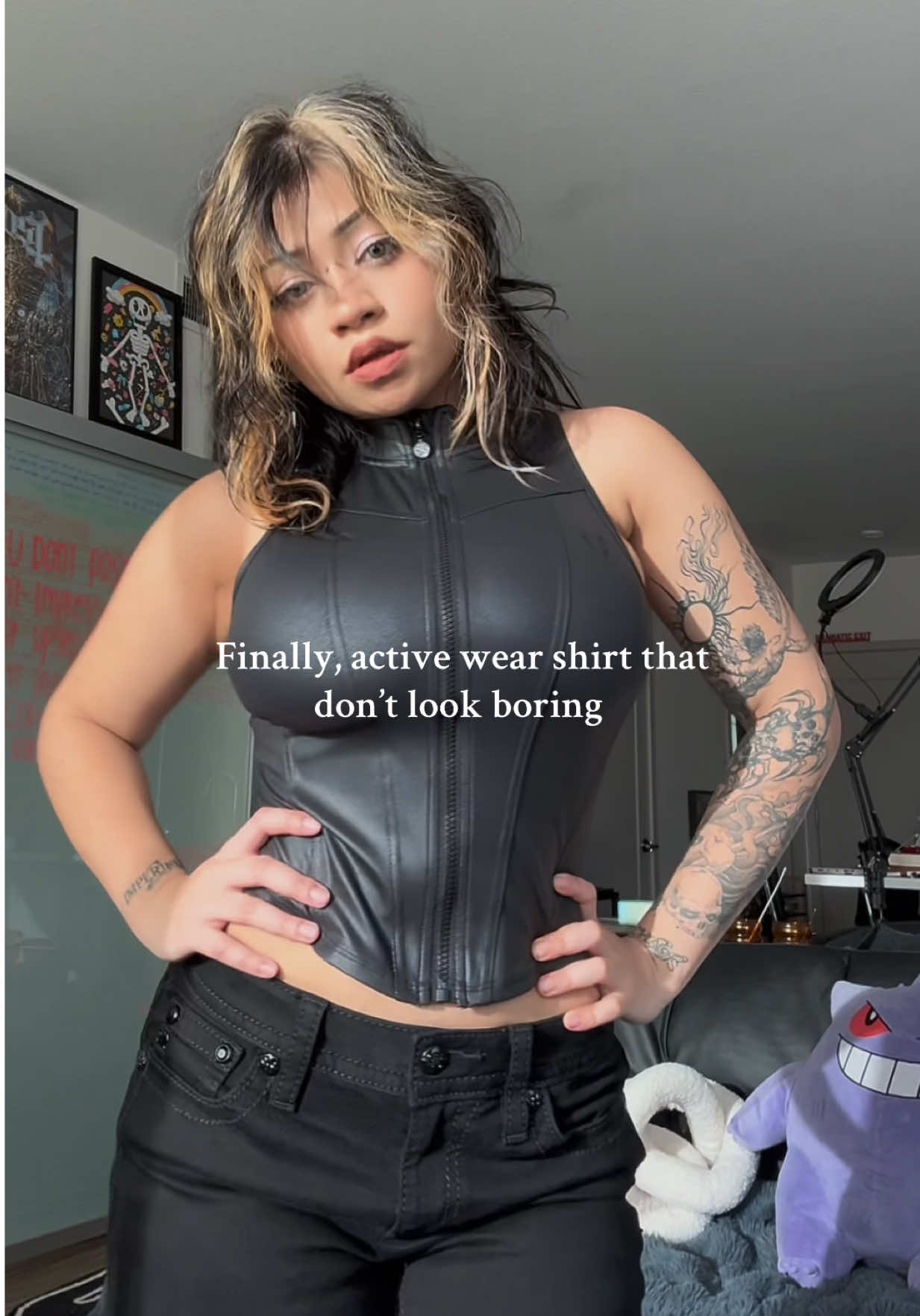Literally active wear disguise as a leather vest? Imagine wearing this to the gym. I honestly would wear it anywhere, it’s so comfortable and supportive too. . . . #goth #leather #tiktokshopcreatorpicks #grunge #outfitinspo 