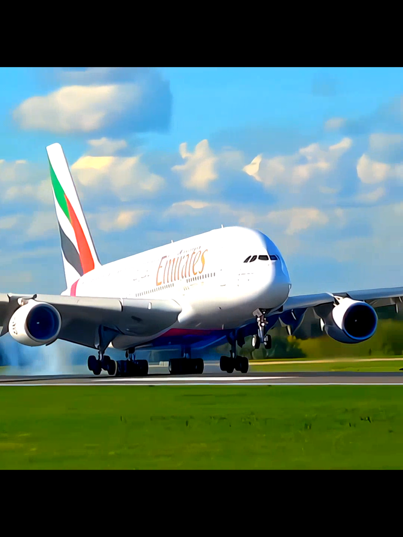 Emirates Airlines A380 touches down at Manchester Airport #EmiratesAirlines #A380 #Manchester #Airport #Aviation #TravelVibes