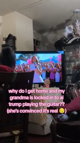 I CANNOT. I told her it was ai and she does not believe mr 💔 edit: guys my grandma is NOT a trump supporter. She's christian and was geeked that he was singing abt Jesus! #ai #grandma #fyp #tspmo #foryou 