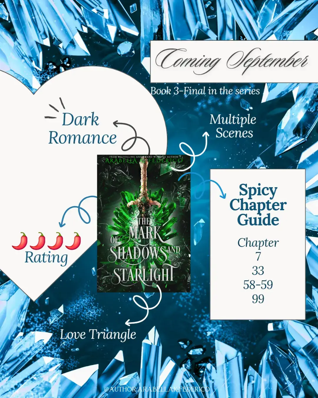 We're not saying it's spicy...well... Okay, yeah, we are. IT'S SPICY!! 🌶🌶🙈🙈🫦🫦🔥🔥🥵🥵 All ya'll giving me 💩 cuz book 1 doesn't have spice, book 2 wasn't spicy enough... well the wait was worth it, all you had to do was trust me. There were FIVE spicy scenes but honestly, Kara was getting it on so much it was just bad timing so I cut it in the last round.  It'll be available for anyone who subscribes to my email list thou! (It's not ready yet but it will be!) So yeah... don't you dare jump to just the spicy scenes!  And in my defense the book is huge, so, they fit. I also give the readers what the readers want. The Mark of Shadows and Starlight comes out next month!  Now is THE TIME to start this slow-burn-to-spicy Sailor Moon romantasy retelling book series! 🖤Escape your day-to-day with this #SailorMoon all grown-up romantasy retelling series starting with The Mark of Chaos and Creation.  🌙A twist on the beloved 90's anime comes in the form of a dark-haired prince who wears an entirely different sort of mask. 😈A more nefarious one.  🖤This prince is no knight in shining armor... ohhh, no. He wears all black and speaks methodical words, but what is he hiding, and why is he so obsessed with the girl who wants nothing more than to destroy him? ✨️You can get books 1 & 2 in all formats, including KU, paperback, SE hardcovers, & Audible 🌙 💜Book 1-The Mark of Chaos and Creation (Slow burn) 💙Book 2-The Mark of Dreams and Darkness 🌶 (Spice) 💚Book 3-The Mark of Shadows and Starlight (September 2025)🌶(Lots of spice) #fantasybookseries #romantasy #readersofbooktok #fantasybooks 